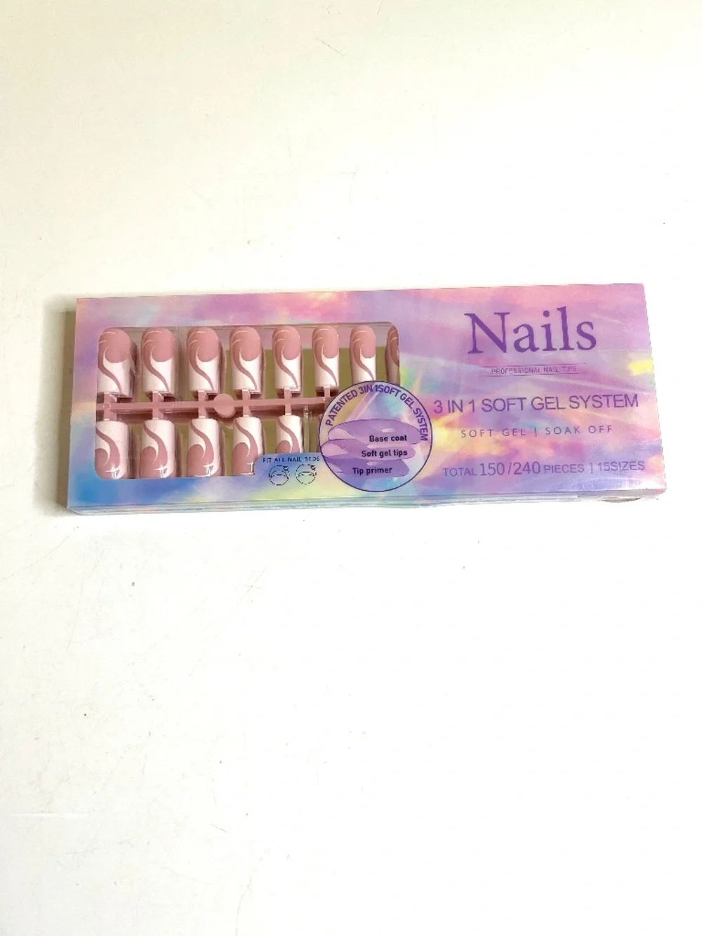 Pink & White Swirl Medium Square Press On Nails